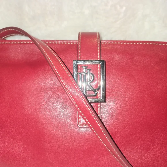 Euc LAUREN Ralph Lauren Red Leather Shoulder Bag - Picture 2 of 5